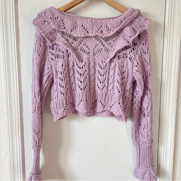 Free People Lavender Avery Crochet Cardi Cardigan Cropped Ruffled S - Picture 7 of 8